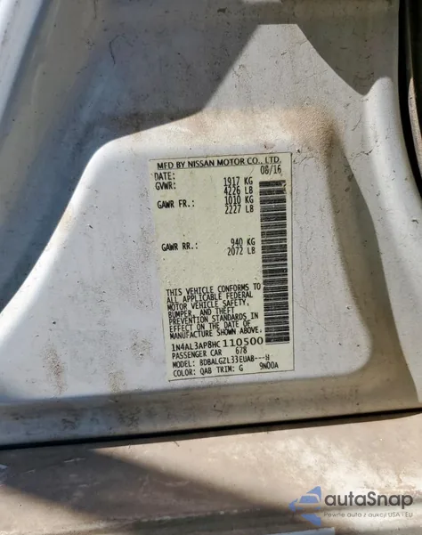 2017 Nissan Altima 2.5 z USA, uszkodzony, nr VIN 1N4AL3AP8HC110500